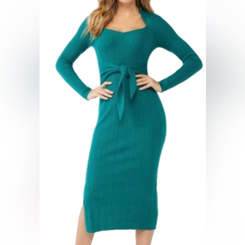 NWT Sofia Vergara Green Ribbed long sleeve Midi Sweater Dress size medium